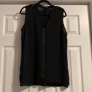 Sheer black blouse with front zipper accent